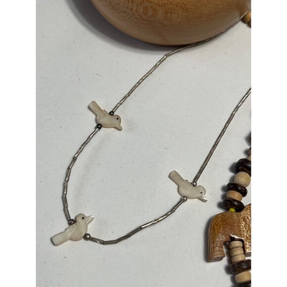 Boho Wood & Shell Jewelry Set With Elephant & Bird - Picture 3 of 7